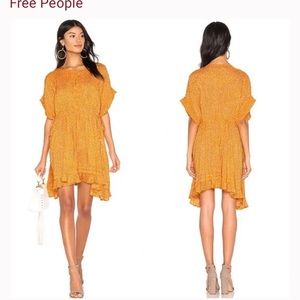 Free People One Fine Day Mini Dress Tunic Orange Ditsy Floral Sunflower